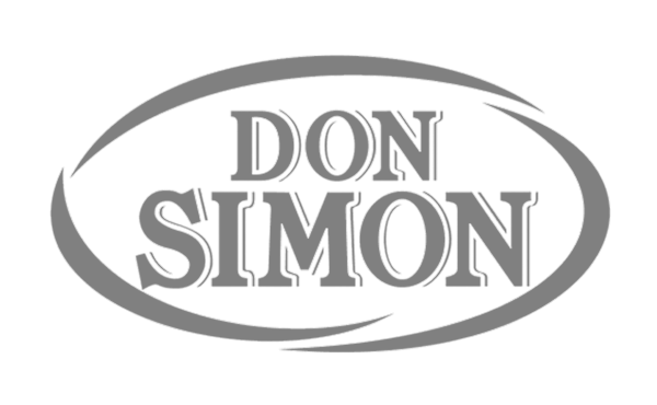 Gray logo with the words Don Simon in bold, uppercase letters, surrounded by an oval-shaped, stylized swoosh border.