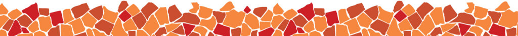 Abstract mosaic pattern featuring irregular, angular shapes in shades of orange, red, and brown against a white background, forming a horizontal band across the image.