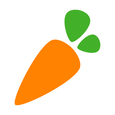 A simple illustration of a carrot with an orange body and three green leaves on top, set against a plain white background.